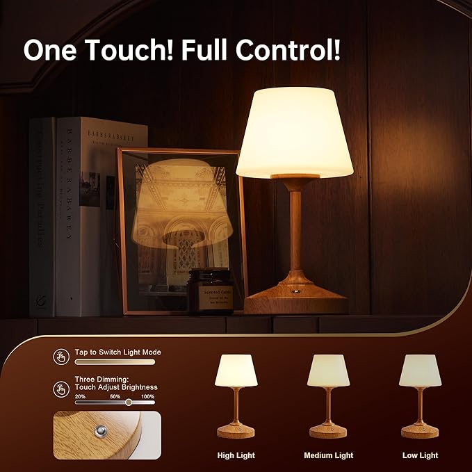Table Lamp Cordless Battery Operated Lamp Waterproof,Desk Bedside Table Lamps for Bedroom, Outdoor Cordless Rechargeable Touch Lamps for Night Stands, 5000mAh LED Night Light for Living Room