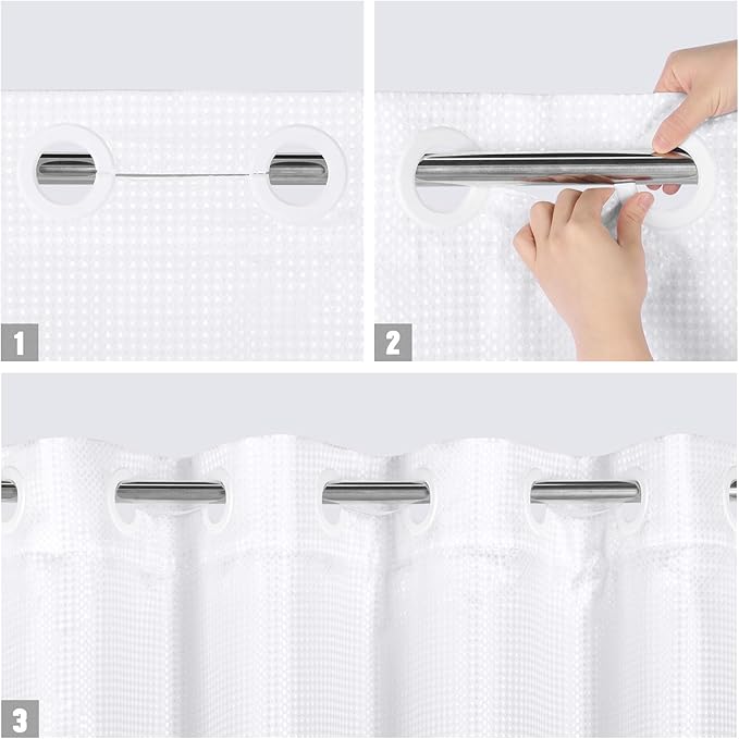 MitoVilla No Hooks Needed Grey Ombre Waffle Shower Curtain with Snap-in Liner, Modern Waffle Weave Heavy Duty Fabric Cloth Shower Curtain for Luxury Neutral Hotel Spa Bathroom Decor, 72 x 74