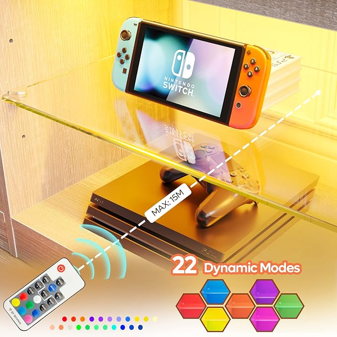 Bestier 70 Inch Led TV Stand for 75 Inch TV Large Entertainment Center Gaming with Adjustable Glass Shelves Two Cabinets Modern TV Console for Living Room 22 RGB Modes, Wash White