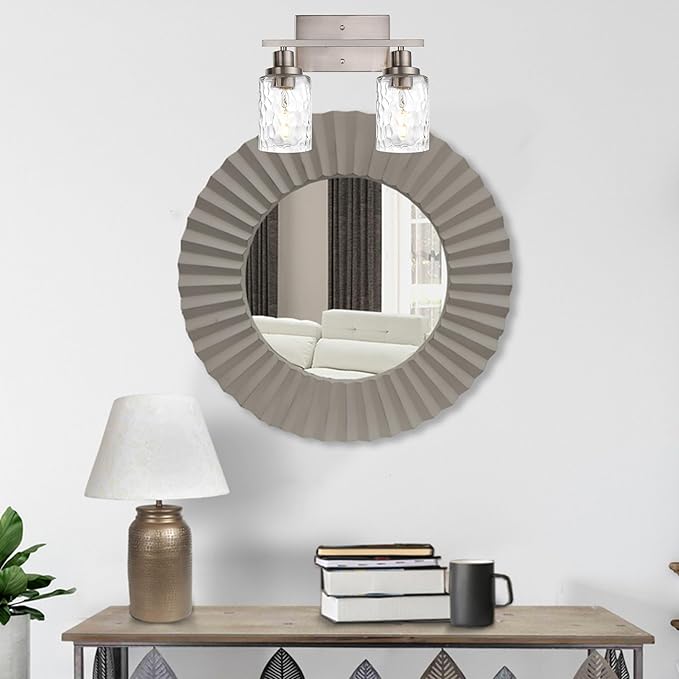 MELUCEE Indoor Wall Sconces Brushed Nickel with Clear Hammered Glass, 2-Light Modern Bathroom Vanity Light Wall Mount Lamp for Mirror Cabinets Powder Room Dressing Table (Patent No.: US D963914 S)