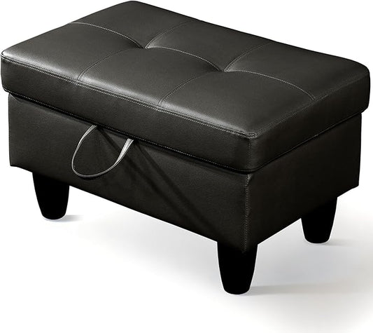 Ottoman Rectangular Storage Ottoman Bench, Faux Leather Footrest, Coffee Table, Stool Footstool with Hinged Lid for Living Room, Bedroom, Entryway, Black, 28.5"x19"x17.5"