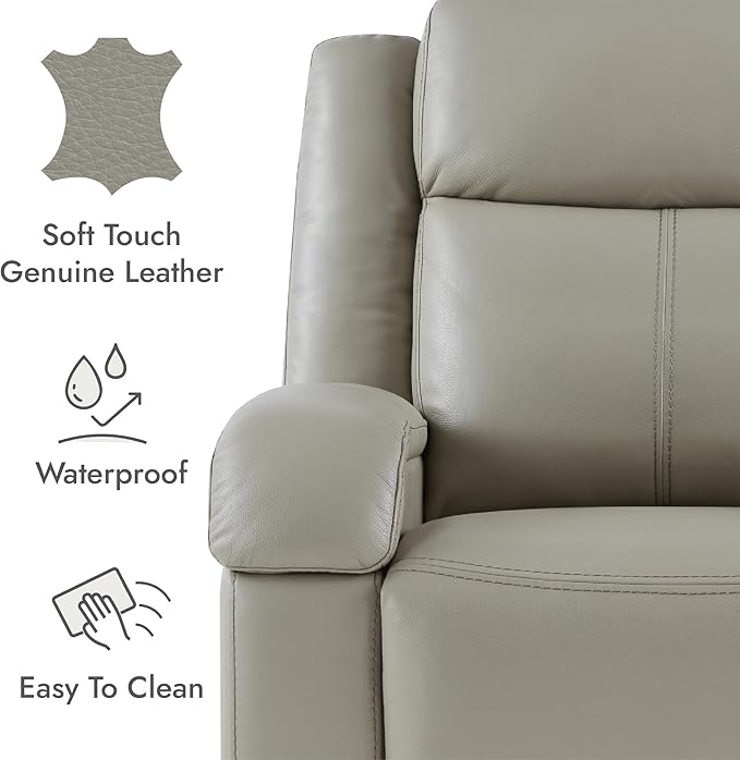 Watson & Whitely Genuine Leather Power Recliner Chairs for Adults, Wall Hugger RV Recliner with Power Headrest & Charging Ports, Electric Recliner Sofa Chair for Living Room, Grey