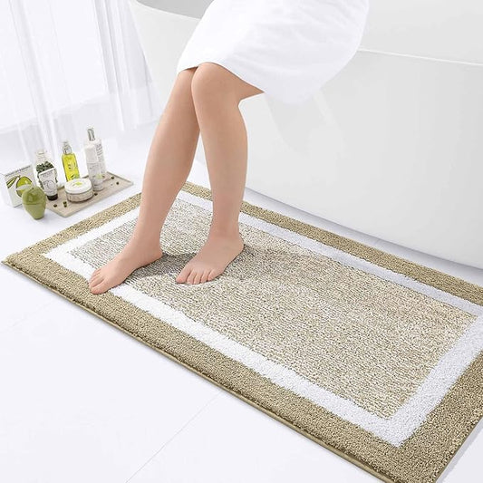 OLANLY Bathroom Rugs 44x24, Extra Soft and Absorbent Microfiber Bath Mat, Non-Slip, Machine Washable, Quick Dry Shaggy Bath Carpet, Suitable for Bathroom Floor, Tub, Shower (Runner, Beige)