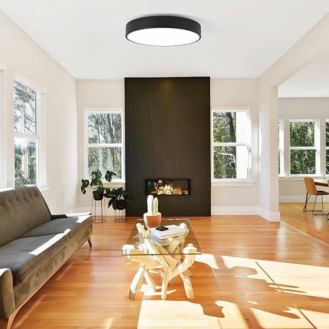 Modern Black Flush Mount Ceiling Light 18 Inch, 4-Lights Round Ceiling Light, Minimalistic Ceiling Lamp Acrylic Shade Lighting Fixture for Bedroom Laundry Room Bathroom Hallway