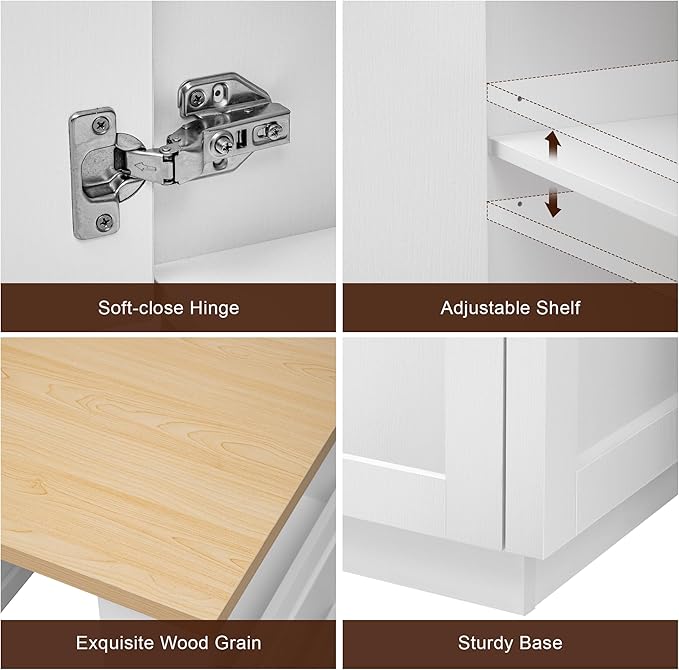RUNNA Kitchen Island with Extendable Dining Table for 4-6 Person,Two-Tone KitchenTable, Power Outlet, Kitchen Island with Storage 2 Drawers 2 Side Open Shelves (White Oak~010)