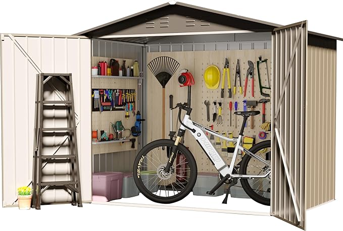 6' x 4' Outdoor Metal Storage Shed, Outdoor Metal Shed, All-Weather Resistant Steel Garden Shed with Double Lockable Door, Waterproof Garden Tool Storage Shed for Patio, Backyard, Lawn