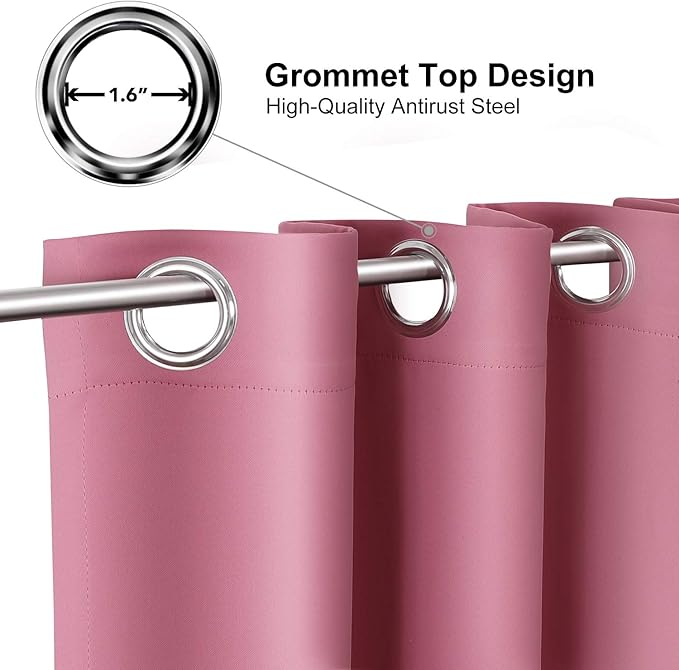 ChrisDowa Small Kitchen Valances for Windows - Grommet Short Thermal Insulated Room Darkening Window Valances Curtains for Living Room (2 Panels, Pink, 42 x 18 Inch)