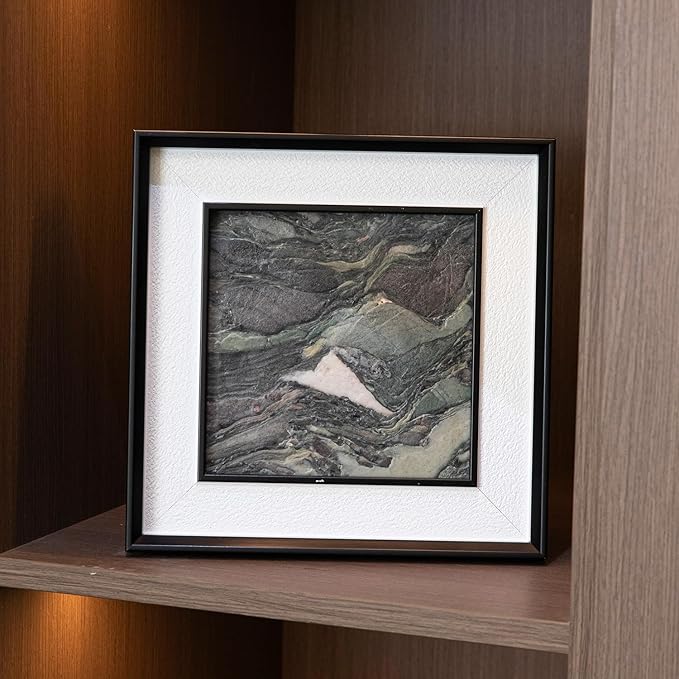 Natural Marble Decorative Wall Art Home Decor for Bedroom Hand Made Abstract Lithographic Painting Living Room Aesthetic for Classroom Farmhouse Heavy Texture Picture Frames 10x10 inch Rural Green