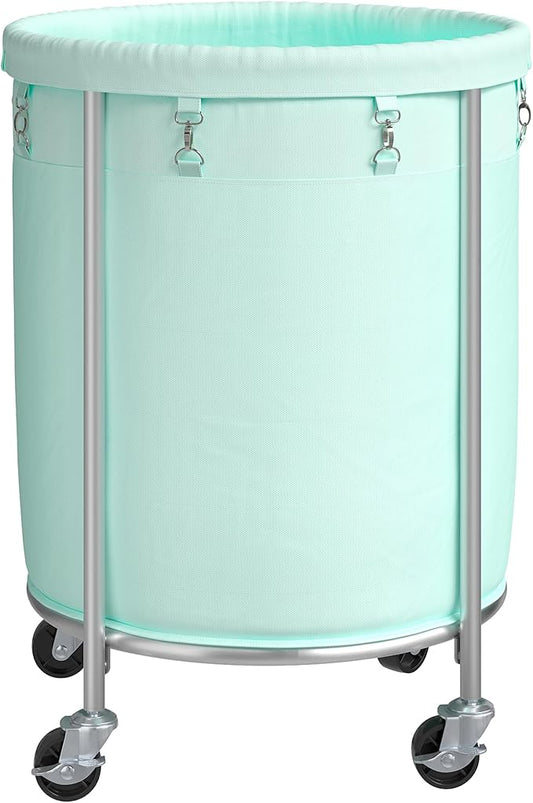 ELYKEN Laundry Basket with Wheels, 170L Rolling Laundry Hamper with Removable Bag and Steel Frame, Round Laundry Cart with 4 Casters and 2 Brakes, Ideal for Bedroom, Bathroom, Laundry Room, Mint Green