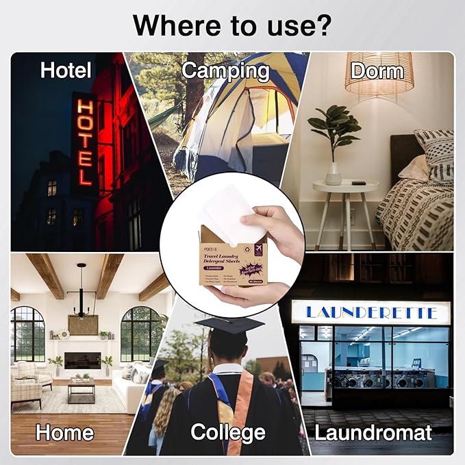 Poesie Travel Laundry Detergent Strips 40 Sheets Liquidless Laundry Soap Sheet for Travel Dorm Home Lavender