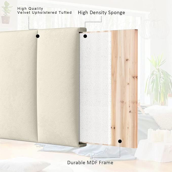 Wall Mounted Headboard King Headboards Only Comfortable Velvet Vertical Channel Headboards for Adjustable Size Bed (Velvet Beige, King)