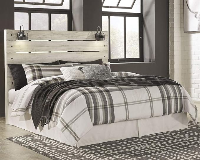 Signature Design by Ashley Cambeck Farmhouse Panel Headboard ONLY with USB Charging Stations, King, Whitewash