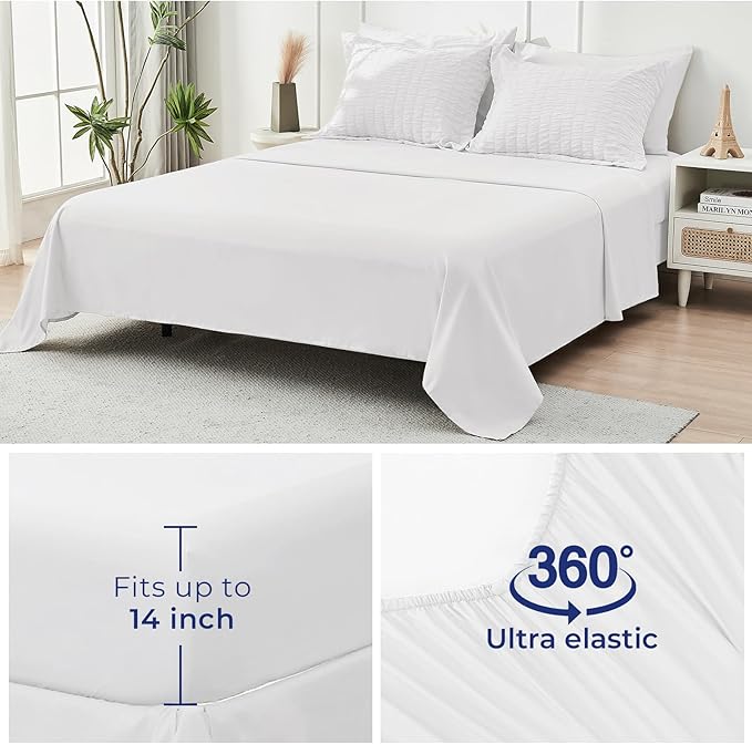 HYMOKEGE White Full Size Comforter Sets Seersucker 7 Pieces, All Season Luxury Bed in a Bag for Bedroom, Bedding Set with Comforters, Sheets, Pillowcases & Shams