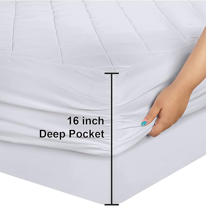 Utopia Bedding Quilted Fitted Mattress Pad, California King Size, Elastic Fitted Mattress Topper Protector and Cover Stretches up to 16 Inches Deep, Machine Washable (White)