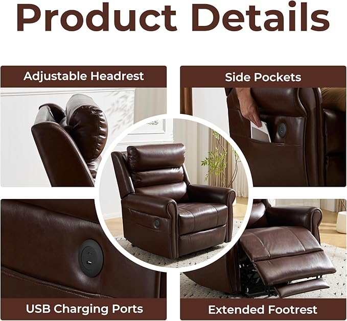 Power Lift Recliner Chair for Elderly with Adjustable Headrest, Oversized Lay Flat Recliner with Massage and Heat,28" Extra Wide Lift Chair for Big and Tall, Infinite Position,Extended Footrest, Brown