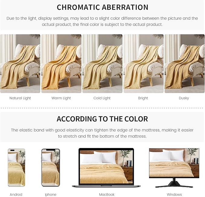 BOURINA Faux Cashmere Fringe Throw Blanket Decorative Lightweight Throw Soft Cozy for Bed or Sofa Outdoor Blanket, 50" x 70" Yellow