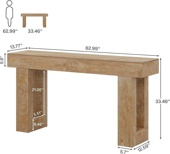Tribesigns Farmhouse Console Table, 63-Inch Long Narrow Sofa Table Behind The Couch, Wooden Rectangular Entryway Table for Entrance, Hallway, Living Room (Natural)