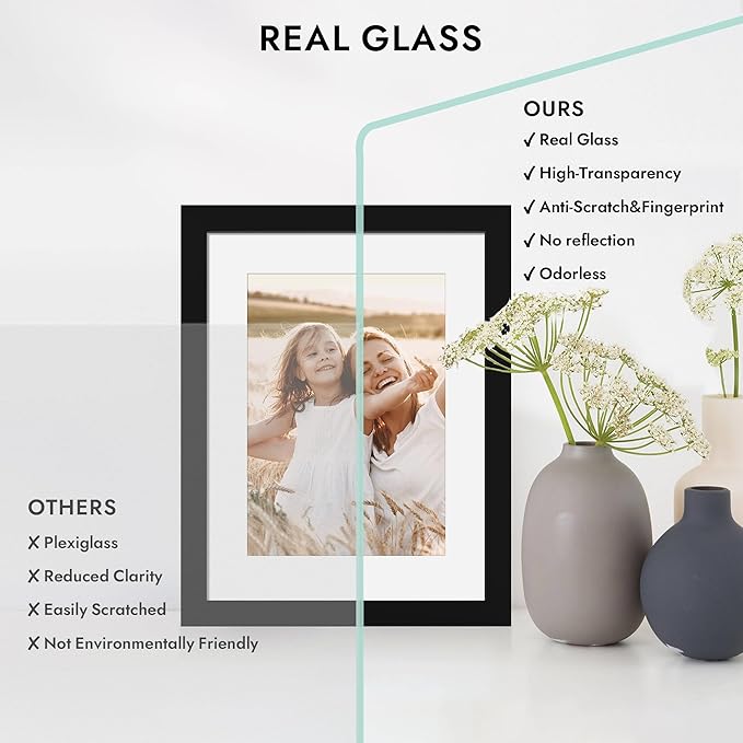 8x12 Picture Frame with Glass, Display Pictures 6x9 with Mat or 8 x 12 without Mat - Wall and Tabletop, 8 by 12 Photo Wooden Frames (Black, 1 Pack)