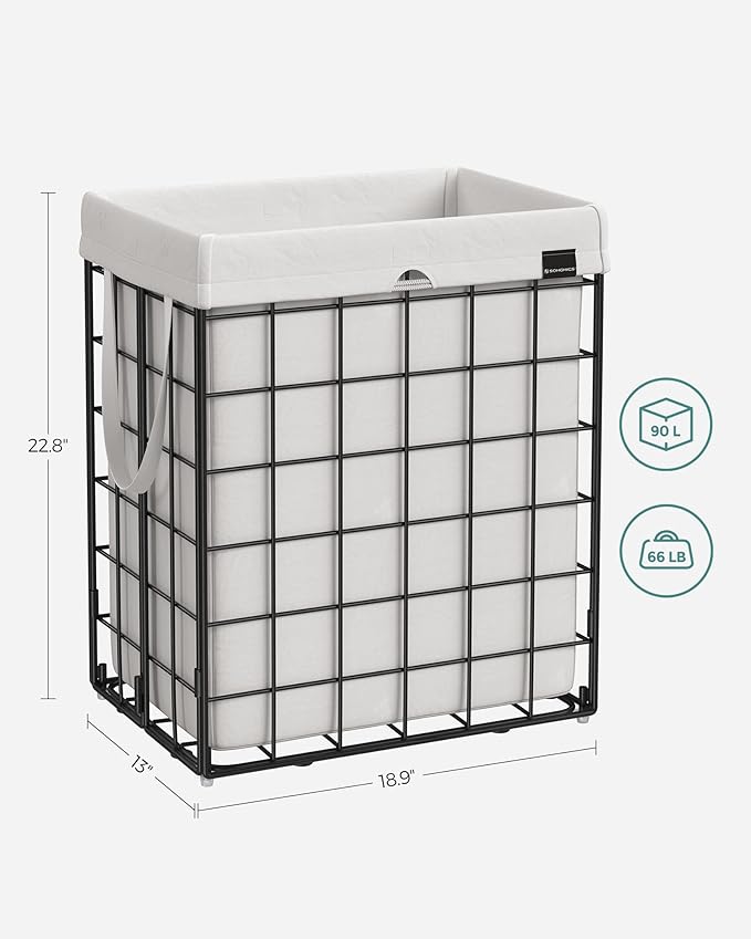 SONGMICS Laundry Hamper, 23.8 Gal. (90L) Laundry Basket, Collapsible Clothes Hamper, Black and White ULCB190W01