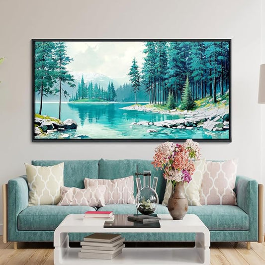 YCPRIMER Nature Mountain Wall Art National Park Painting Green Ridge Landscape Picture Panoramic Artwork Framed Large Size for Home Office Living Room Bedroom Wall Decor 20x40inch