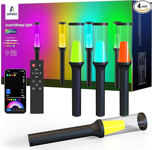 Pathway Lights Outdoor 800LM, RGBCW Low Voltage Landscape Lighting, Smart APP and Alexa Control, IP65 Waterproof, Color Changing Walkway Lights for Garden, Yard, Patio, Christmas, 4 Pack