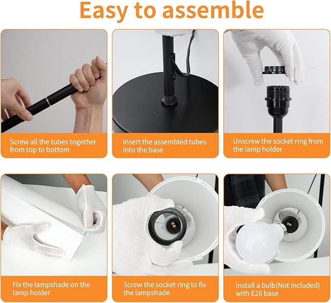 FRIDEKO HOME Floor Lamp with White Shade, Simple Design with Foot Pedal Switch, Small Tall Lamps for Living Room Bedroom Office, Corner Floor Stand Light with Black Pole Lamp (No Bulb/No Remote)