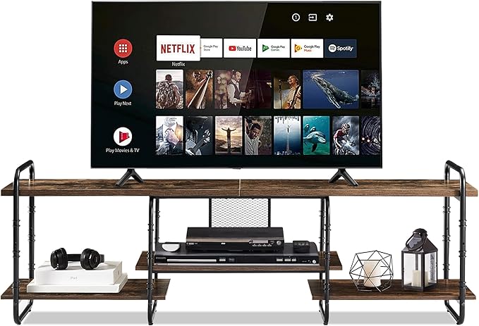 VECELO Industrial Television Stand up to 75 Inch TV,Entertainment Center/Media Console Table with Open Storage Shelves for Living Room/Bedroom,Classic Brown