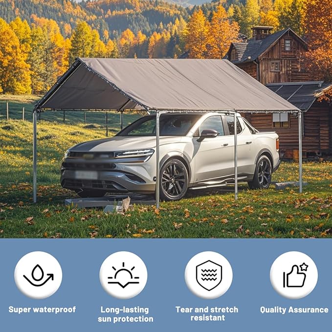 Carport Canopy 12x20 Heavy Duty, Waterproof Car Canopy, Tear Resistant Car Tent, Sun Resistant Car Port, for Garage Covering Family Vehicle Business Events Outdoor Deck（Without Frame）
