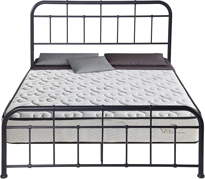 Metal Bed Frame Vintage Platform with Head Board Foot Board Mattress Foundation with Metal Slats Full Size for Bedroom School Students Kids Adults Storage Under Bed 500lbs (Black Metal, Full)