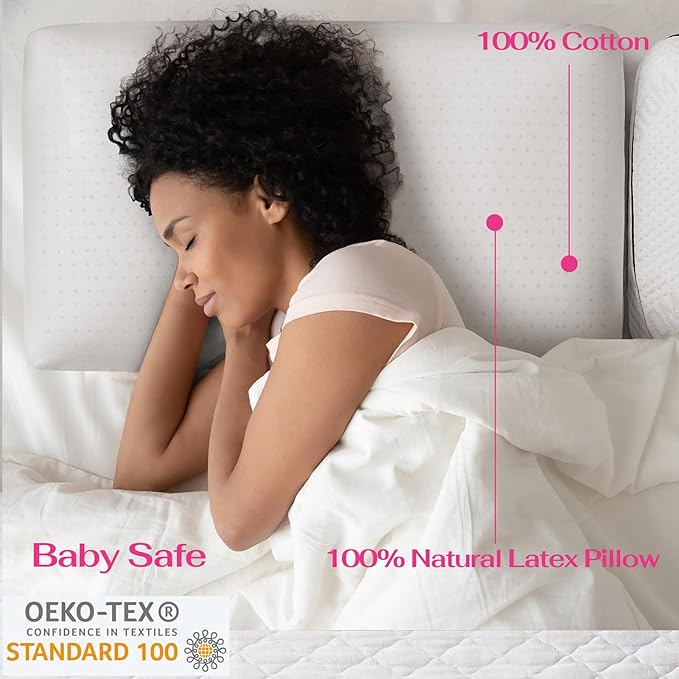100% Talalay Latex Pillow, Queen Size Bed Pillow for Sleeping, Extra Soft Natural Latex Sleeping Pillow for Back, Stomach or Side Sleepers, Removable Breathable Cotton Cover