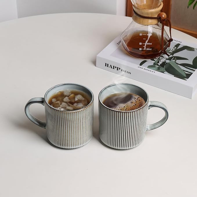 MONITO Coffee Mugs Set of 6, 16 oz Mugs Set, Ceramic Coffee Cups with Large Handles, Suitable for Lattes, Hot tea, Cappuccinos, Mochas and Cocoa, Smoky Blue