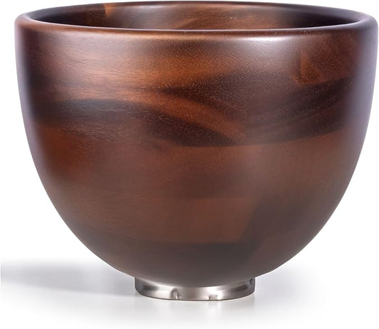 Premium Walnut Wood Mixing Bowl Compatible with KitchenAid 4.5 & 5 QT Tilt-Head Models – Natural True Walnut Wooden Bowl with Stainless Steel Locking Base | 5QT