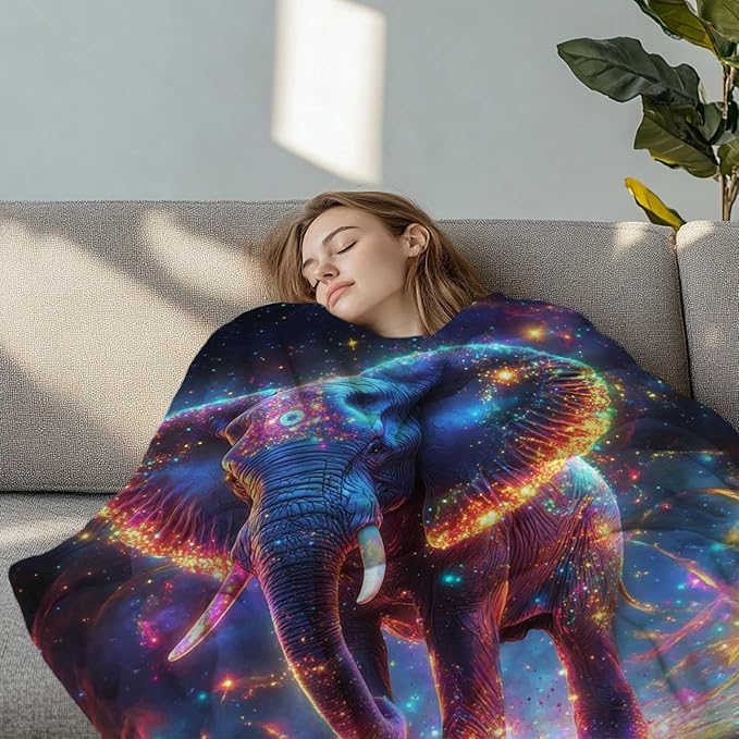 Elephant Throw Blanket, Elephant Gifts for Women Men Adults, Soft Fleece Animal Blanket for Cozy Bedroom, Living Room Deor, 50x60 Inches