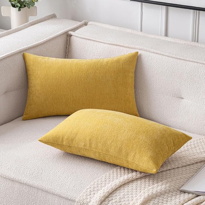MIULEE Pack of 2 Mustard Yellow Decorative Pillow Covers 12x20 Inch Soft Chenille Couch Spring Throw Pillows Farmhouse Cushion Covers for Home Decor Sofa Bedroom Living Room