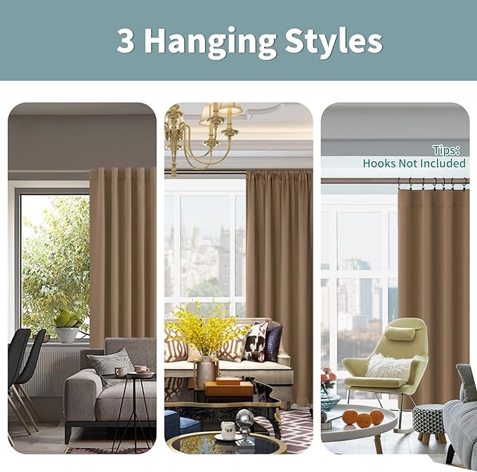 BGment 100% Room Darkening Thermal Insulated Blackout Curtains 72 Inches Long with Liner, Rod Pocket and Back Tab Double Layer Noise Cancelling Curtains for Bedroom (42 x 72 Inch, 2 Panels, Taupe)