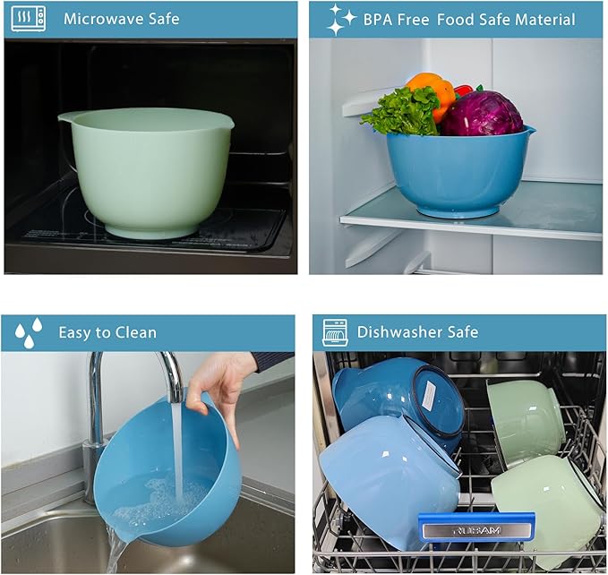 BoxedHome Classic Mixing Bowl Set, BPA Free Plastic, Microwave and Dishwasher Safe, 4.5 quarts (Sapphire)
