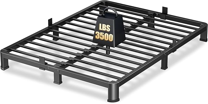 4 Inch Full Heavy Duty 3500 lbs Bed Frame with Round-Corner Legs & Anti-Squeak Design – Quick Assembly Metal Platform, No Box Spring Needed