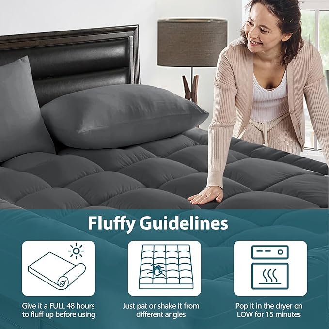 CYMULA California King Mattress Topper, Extra Thick 3D Snow Down Alternative Filling, Breathable Grey Fabric, 8-21 Inches Deep Pocket, Machine Washable