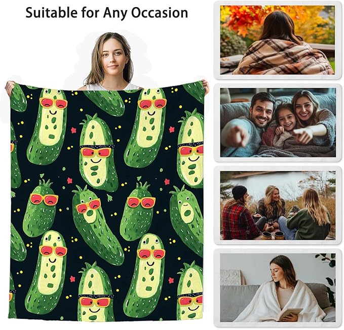 Pickle Blanket Throw for Girls and Women, Funny Gifts for Pickle and Cucumber Lovers, Lightweight Fleece Stuff for Couch and Bed Decor, 50x60 Inches