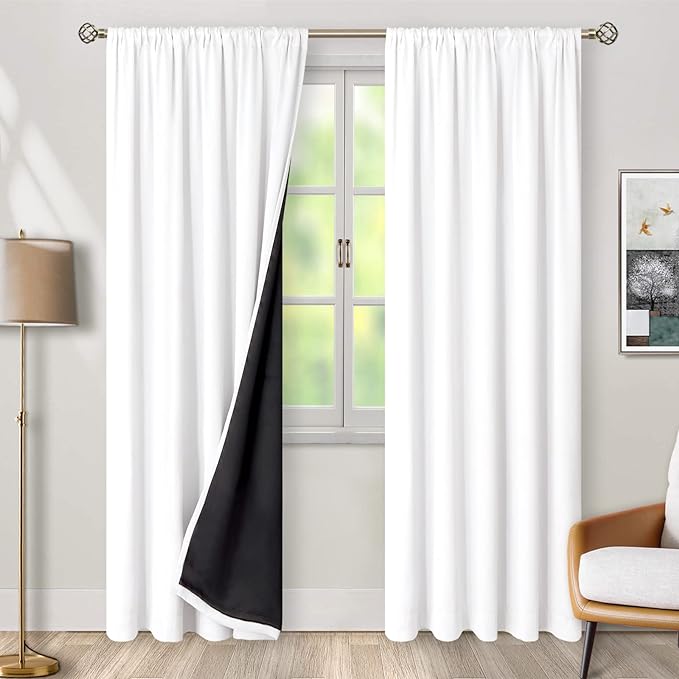BGment Pure White 100% Blackout Curtains for Bedroom, 78 Inch Black Out Living Room Panels with Thermal Liner, Rod Pocket and Back Tab Double Layer Room Darkening Drapes, 2 Panels, Each 52 x 78 Inch