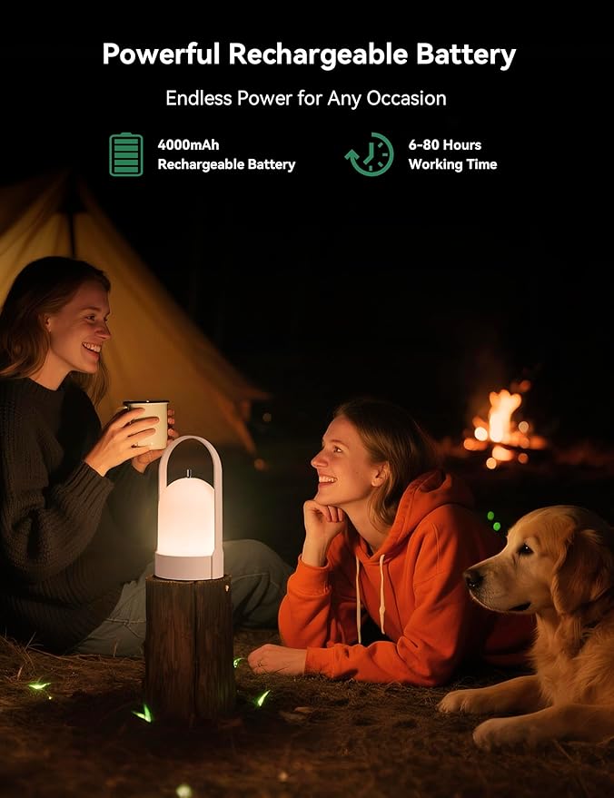 Tubicen Portable Lamp, Battery Operated Rechargeable Cordless Table Lamps 4-Level Touch Dimmable Desk Outdoor Lamp, Night Light for Camping Lantern Home Bedroom Dinning Room Balcony Patio