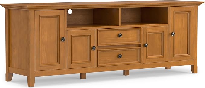 SIMPLIHOME Amherst 72-inch Wide Solid Wood TV Stand in Light Golden Brown, Transitional-Style Media Console for Living Room with Cable Management and Adjustable Shelves, Fits 80" TVs