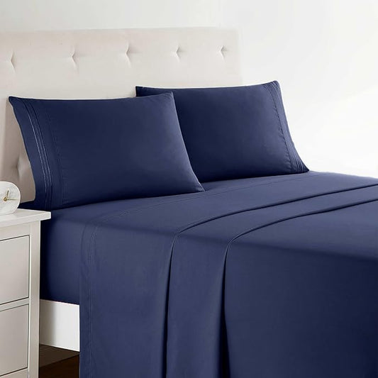 Clara Clark 1800 Premier Series 4pc Bed Sheet Set - King, Navy Blue