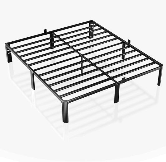 14 inch King Size Bed Frame Metal Platform No Box Spring Needed with Headboard Hole Round Corner Legs Mattress Stoppers Retainers 3500LBS Queen Bed Frames Heavy Duty Steel Slats Noise-Free
