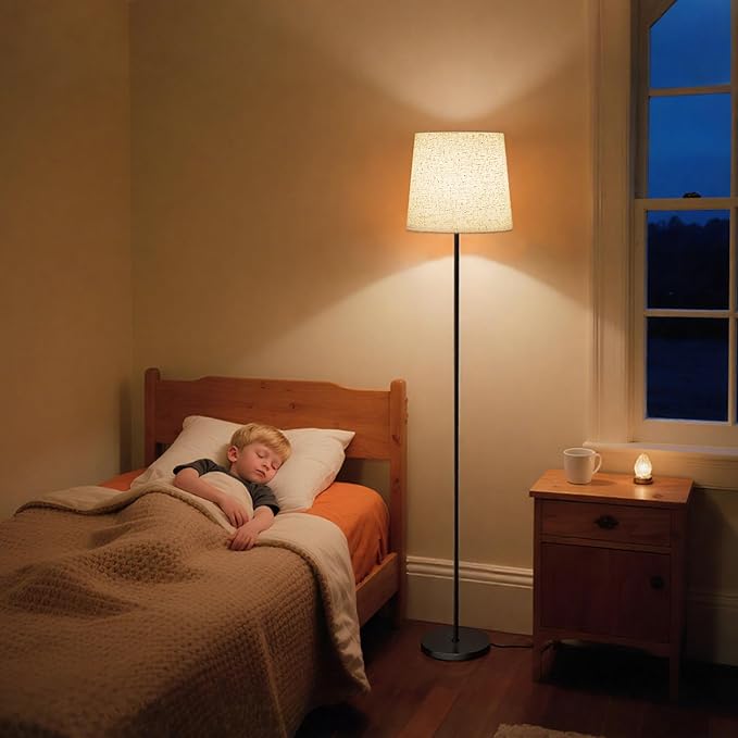 Floor Lamp with Linen Shade - 62" Dimmable LED Standing Lamp with Foot Switch, 3 Color Temps, 9W E26 Bulb Included, Black Floor Reading Light Corner Lamp for Living Room Bedroom Office