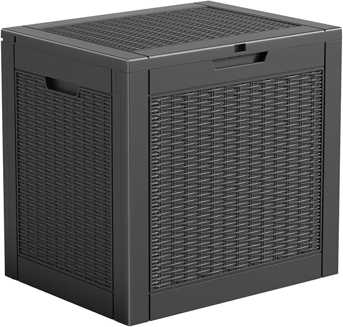 Resin Deck Box - 31 Gallon Lockable Outdoor Storage, Water-Resistant Indoor/Outdoor Bin for Package Delivery, Patio Cushions, Gardening Tools