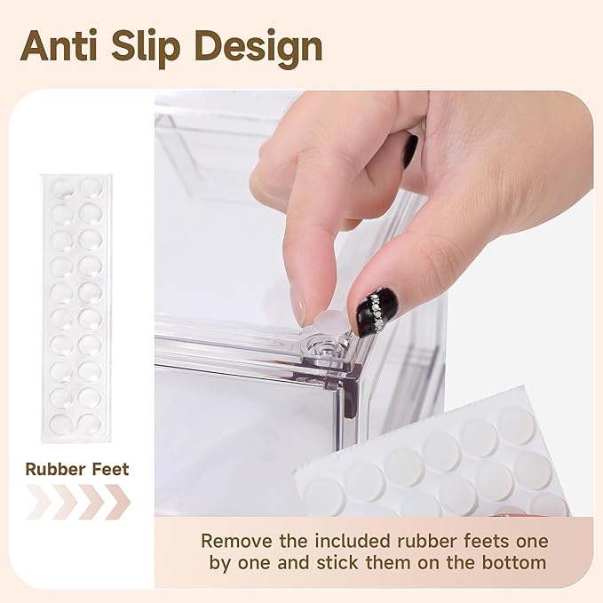 Damomo 4 Pack Stackable Organizer Drawers, 4.4" Tall Clear Bathroom Makeup Organizer and Storage, Acrylic Small Organizers Bins for Vanity, Undersink, Bathroom, Pantry, Kitchen Cabinets