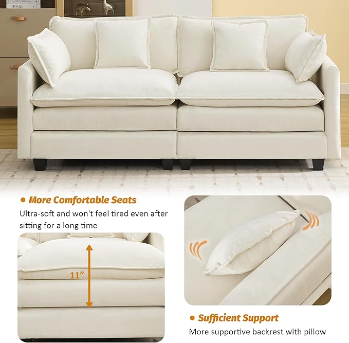 76'' Cloud Deep Seat Loveseat, Upholstered Chenille Modular 2-Seats Sectional Sofa Couch, Modern Comfy Settee Loveseat for Living Room Set, Small Apartment, Beige