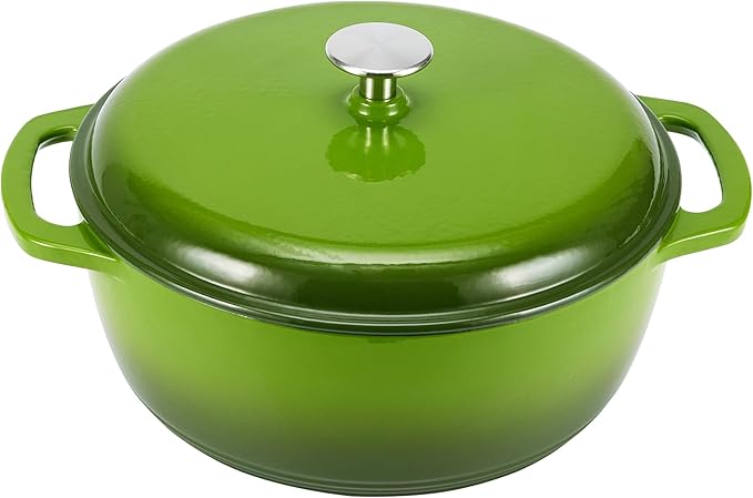 Amazon Basics Cast Iron Dutch Oven Pot with Lid, Enameled, Round, Dual Handles, Heavy-Duty, Small, 4.3-Quart, Green