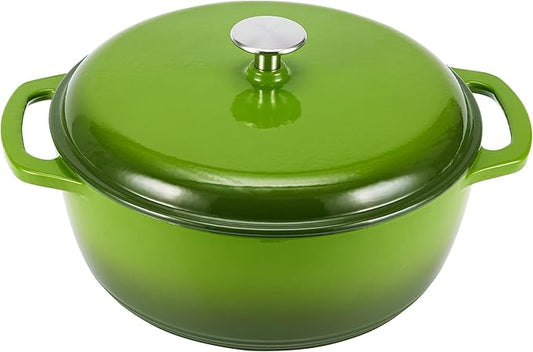 Amazon Basics Cast Iron Dutch Oven Pot with Lid, Enameled, Round, Dual Handles, Heavy-Duty, Large, 7.3-Quart, Green